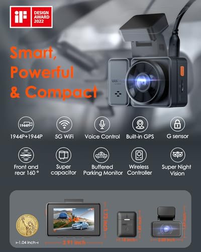 Image of Vantrue E2 Dash Cam Front and Rear with Voice Control, 2.7K + 2.7K Dual Dash Camera for Cars, WiFi, GPS, STARVIS Night Vision, Buffered Parking Mode, G-Sensor, 2.45 inch IPS, 160, WDR, Support 512GB