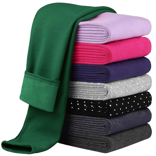 Cooraby Girls Cotton Fleece Lined Leggings Thick Thermal Pants Kids Basic Full Length Tights Winter Warm Clothes