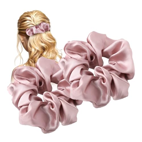 BIRLOZA 2 elastici per capelli rosa fluo per capelli anni '80, elastici rosa fluo sfuso rosa neon grande scrunchie solido neon spessi elastici per capelli per donne ragazze accessori per capelli