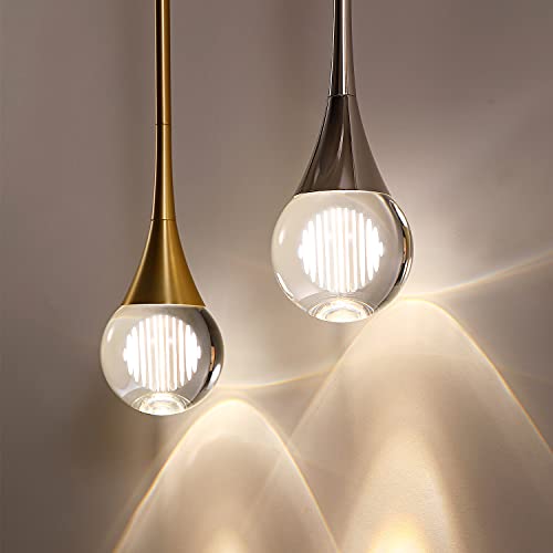 Untrammelife 1-Light Teardrop Crystal Pendant Light, Mini Globe Led Ceiling Hanging Light In Polished Nickel Finish, 8W Dimmable Glass Pendant Lighting For Kitchen Bathroom Dining Room Bar #TOP3