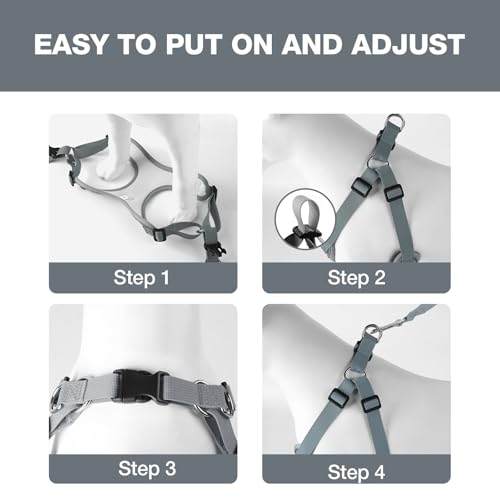 Feycig Hundegeschirr Kleine Hunde, Anti Zug Einstellbar Reflektierend Geschirr, Atmungsaktiv Weiches aus Mesh Geschirr Hund Leichtes Welpengeschirr Brustgeschirr mit Griff (Grau, X-Small)