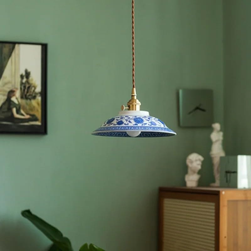 Lustre suspension céramique blanc et bleu LED pour cuisine et chambre