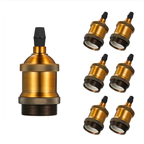 Tomshine E26 E27 Adapter Lamp Light Socket Replacement, Ceramics Screw Fire Heat Resistant Up to 500℃ No Fire Hazard, Metal Brass Finished Edison Retro Bulb Pendant Lamp Holder Medium Screw (6 Pack)