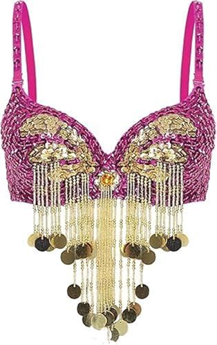 Sujetador para danza del vientre con aros y top de brillo mujer
