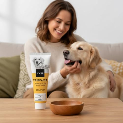 animigo 2X Hundezahnpasta (je 100g), 1x dreiköpfige Hundezahnbürste & 1x Fingerzahnbürste - Gegen Plaque & Zahnstein - Ohne Zuckerzusatz, künstliche Farbstoffe & Aromen - Ohne Fluorid oder Xylitol