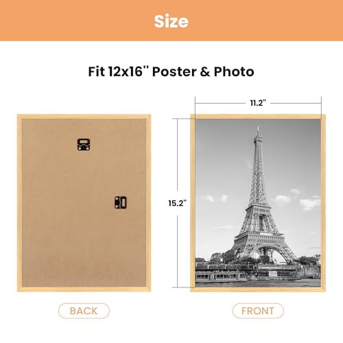 Image of upsimples 12x16 Picture Frame Natural 3 Pack, Scratch-Proof Poster Frames 12 x 16 for Photo Gallery - Slide-In Strips, Horizontal or Vertical Wall Mounting