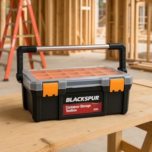 2 Tier 18'' Cantilever Tool Storage Box Organiser Carry Case Trays Screws Nails, Plastic Storage Folding Toolbox with Metal Carry Handle 4 2 Tier 18'' Cantilever Tool Storage Box Organiser Carry Case Trays Screws Nails, Plastic Storage Folding Toolbox with Metal Carry Handle - Image 4