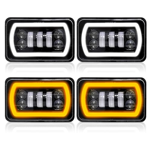 BraveWAY 4x6 LED Headlights High Low Beam White/Amber Halo, 4x6