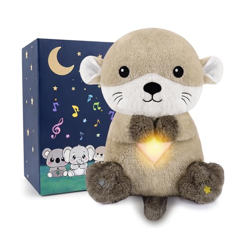 BRICHOEE Breathing Stuffed Animal Soothing Otter Stuffed Animal with Breathing Motion Calming Sound and Light for Baby Sleep Companion Portable Plush Toy Gifts for Kids Newborns