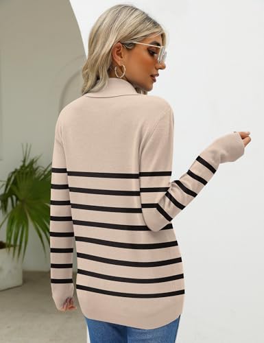 Image of LOMON Sweaters for Women 2025 Fall Knitted V-Neck Collared Button Pullover Dressy Casual Long Sleeve Polo Shirts Business