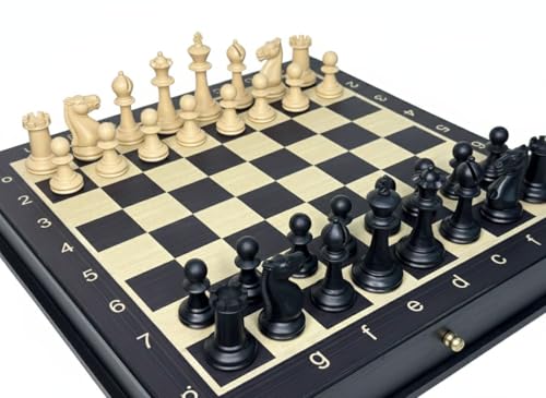 Image of PALM ROYAL HANDICRAFTS 15x15 Inches Handmade Drawer Wooden Chess Board Set Made with Engineered Wood | Inbuilt Storage Compatment for Chessmen - (15 X 15 Inches) Black.