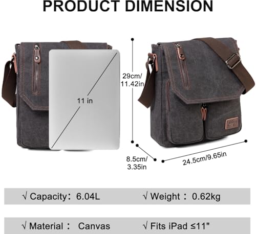 Kasqo Small Messenger Bag for Men, Vintage Canvas Crossbody Shoulder Bags for Women, Anti-Theft Purse for Travel Work2