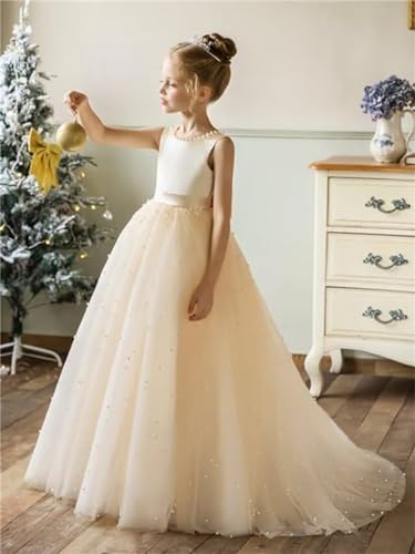 GZCYL Simple Pearls Flower Girl Dresses for Wedding First Communion Ball Gowns Christmas Dresses for Girls3