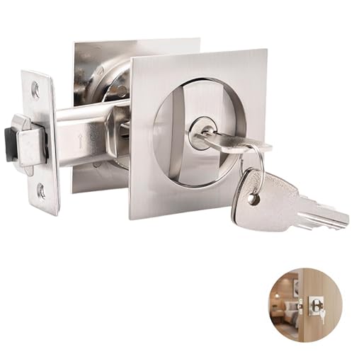 Cerradura para puerta corrediza de bolsillo en níquel satinado cepillado, manija push-pull de aleación de zinc con llave, herrajes mecánicos para puertas invisibles, corredizas, cocina y balcón miniatura 1