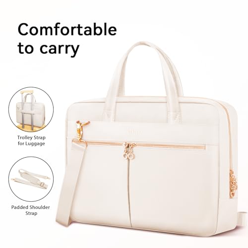 Ferkurn Laptop Bag Case for Women Men Briefcase Messenger Computer Bag with Shoulder Compatible with Macbook Pro/Air, HP Pavilion, XPS, Ideapad, ASUS, Acer, Samsung, Beige, 15 15.6 16 Inch - Image 5