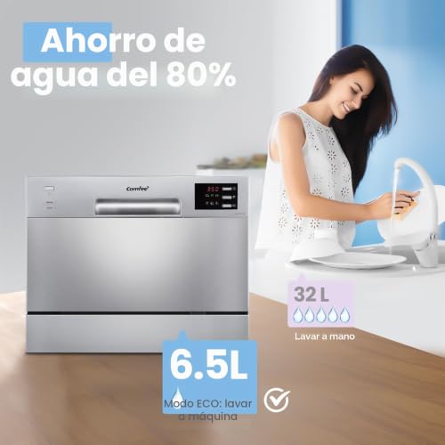 Miniatura 6 de Comfee Lavastoviglie Compatta Da Tavolo Td602e-S Mini Lavastoviglie Con 6 Coperti, 6 Programmi, Display A Led, Avvio Ritardato E Funzione Di Lavaggio Nelle Ore Non Di Punta - Argento