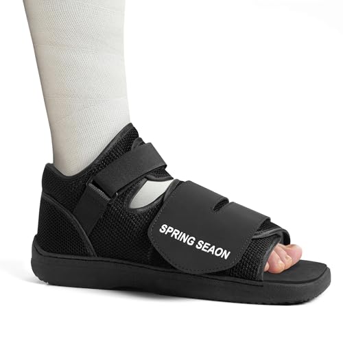 SPRING SEAON Medical Walking Boot, Lightweight Post-Op Shoes with Reinforced-Stitched Sole, Breathable Knitted Fibers, Cushioned Padding for Broken Foot, Foot Injury & Sprained Ankle, 0.81 lb (Black, Small)