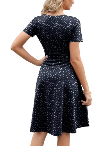 Image of Women's 2026 Fit and Flare Dress Summer Casual Elegant Vintage Floral Printed Work Party A-line Dress with Pockets 162