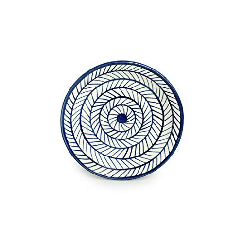 Image of ExclusiveLane 'Indigo Chevron' Handpainted Ceramic Side Plates & Ceramic Quarter Plates(7 Inch, Set of 2, Dishwasher & Microwave Safe) Ceramic Plates for Dinner Serving Plates Starter Snacks Plates