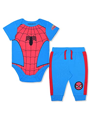 Image of Marvel Avengers Boys’ Bodysuit and Jogger Set for Newborn and Infant –Blue/Navy/Red/Green/Black/Grey