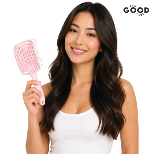 Image of Feel Good Club Paddle Hair Brush | Strong & Flexible Nylon Bristles for Detangling, Frizz-Control & Styling | Gentle On Hair and Scalp