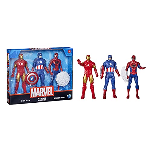 Marvel Action Figure Toy 3-Pack, 6-inch Figures, Iron Man, Spider-Man, Captain America, for Kids Ages 4&Up