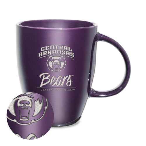 Rico Industries NCAA Central Arkansas Bears Sunburst Purple 18oz Laser Engraved Ceramic Lustre Mug