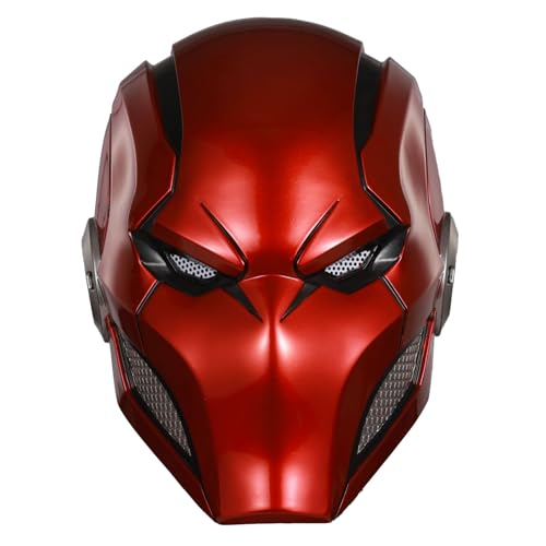 Tiangong Red Hood Helmet Metallic Mechanical Style Piercing Eye Detail Form-Fitted Deluxe Cosplay Prop for Fans & Collectors Edition