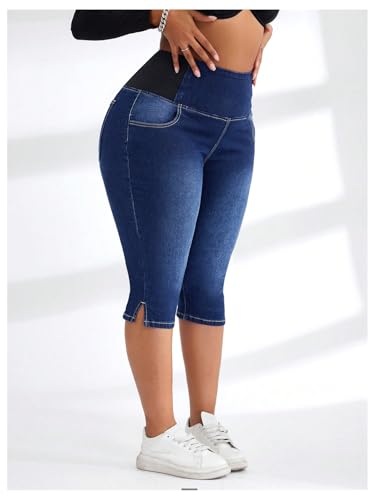 Verdusa Women's Plus Size Stretchy Jeans Split High Waisted Capri Pants with Pockets3