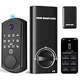 syndesmos Smart Door Lock with Camera, Fingerprint Keypad Deadbolt, APP Remote Control, Video Doorbell with 2-Way Audio, Auto Lock, Keyless Entry Electronic Smairt Lock for Front Door, Black