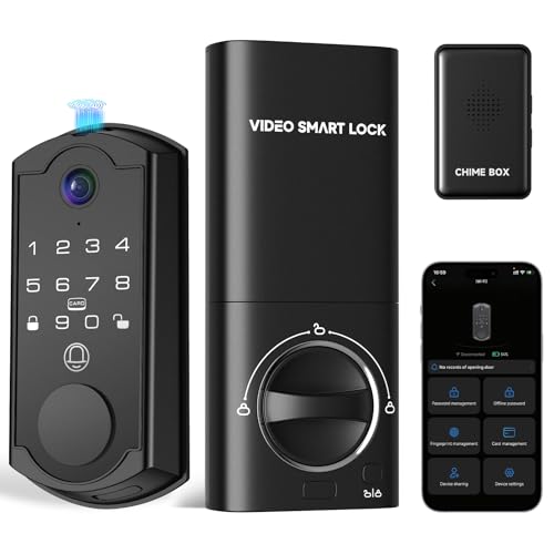 syndesmos Smart Door Lock with Camera, Fingerprint Keypad Deadbolt, APP Remote Control, Video Doorbell with 2-Way Audio, Auto Lock, Keyless Entry Electronic Smairt Lock for Front Door, Black