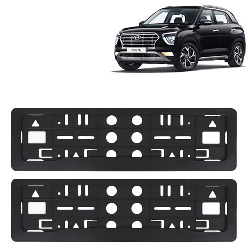 Image of KINGSWAY Creta Car Number Plate Frames for All 2020 to 2023 Models of Hyundai Car Registration Plate Holders, Black Licence Plate Covers (Front and Rear), Universal Size 51.5 x 14.5 cm