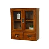 BtcFuレトロな木製両開き収納キャビネット、防塵収納ボックスホームディスプレイ収納キャビネットデスクトップ雑貨整理 (旧色（透明アクリル）)