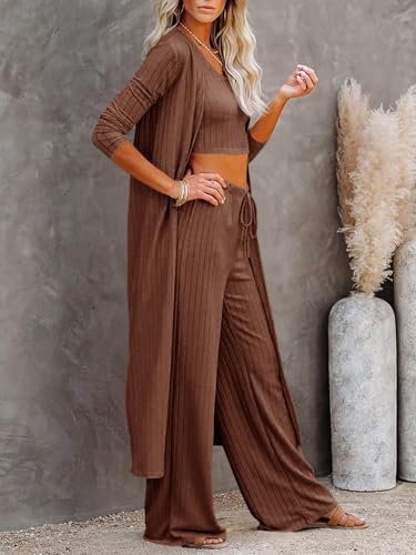 Image of Fessceruna Womens 3 Piece Lounge Pajamas Sets Cute Vacation Matching Set