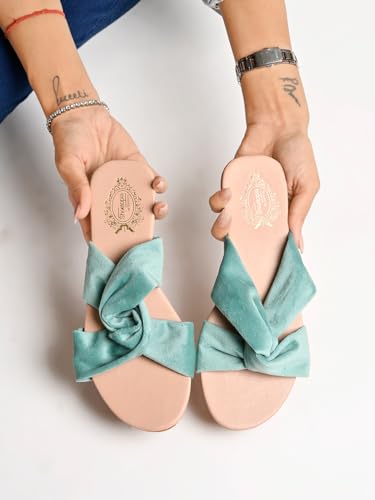 Image of Shoetopia Girls Flat Slide Sandals - Soft Suede Knot Strap Casual Summer Slip-Ons for Everyday Comfort Stylish, |Footwear Lightweight| Durable Design Perfect for Casual Outings Women