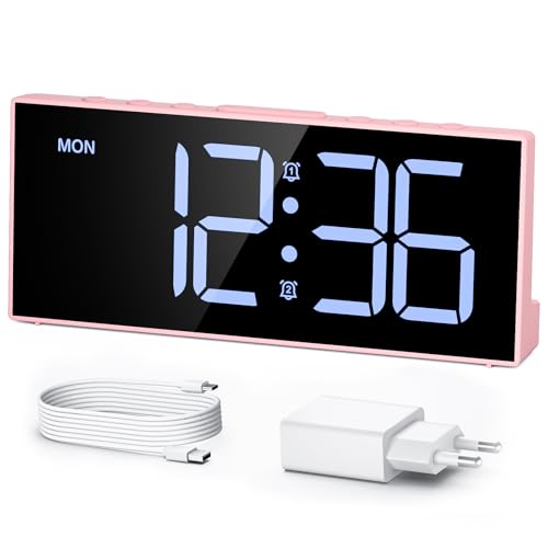 LATEC Wecker Digital, Digitalwecker mit 2 Alarme, Snooze, 3 Alarmzeiten, Digital Uhr mit 4 Helligkeitsstufen + AUS, 3 Lautstärkestufen,...