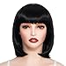 Rose bud Black Wig Bob Straight 12 Inch Short Hair Cosplay Wigs for Women Costume Party Halloween