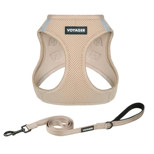 Image of Best Pet Supplies Voyager Step-in Air All Weather Mesh Harness and Reflective Dog 5ft Leash Combo with Neoprene Handle, for Small, Medium and Large Breed Puppies - Khaki, S