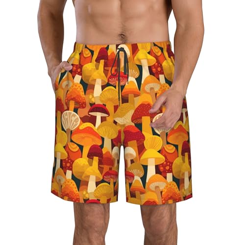 PHJAdq Playful Mushrooms - Pantalones cortos de playa elásticos para hombre, de secado rápido, Negro, 3XL