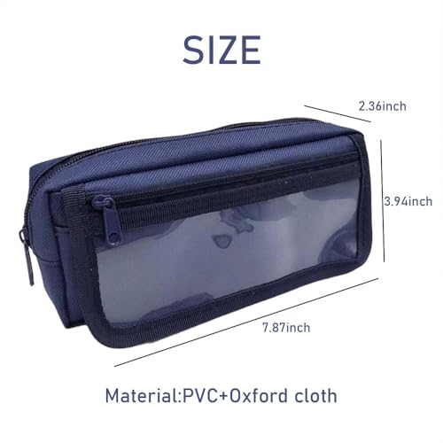 Image of Clear Pencil Case Back to School Supplies Zipper Pencil Pouch, Desk Accessories & Workspace Organizers Pencil Bag School Supplies for Teen Girls (Dark Blue)