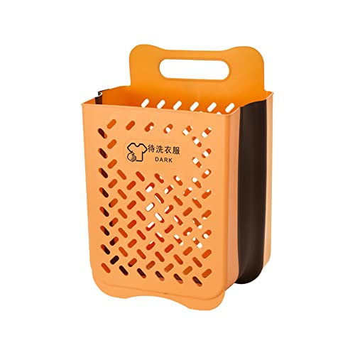 Large-Capacity Wall-Mounted Laundry Hamper, Household Folding Clothes Storage Laundry Basket, Plastic Dirty Clothes Basket. (Orange) #TOP26