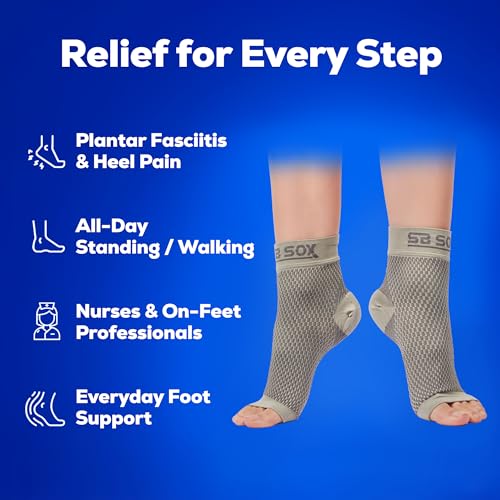 SB SOX Plantar Fasciitis Compression Socks – Arch Support Sleeve for Heel Pain Relief, Achilles Tendonitis & Foot Pain – Toeless Ankle Compression, All-Day Comfort (Gray, Large) - Thumbnail 6