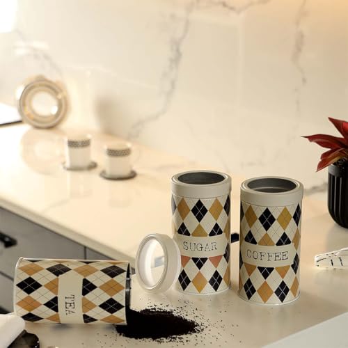 Image of Brit Collection Airtight Kitchen Container| Set of 3-850ML| Beige Black | Metal Storage Jars for Tea, Coffee & Sugar| Vacuum Sealed, Moisture Proof, Food Grade Canisters for Freshness
