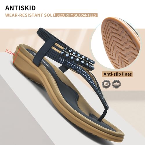Image of Littleplum Womens Sandals Arch Support Slingback Rhinestone Dressy Sandals Comfort Summer Shoes Ankle Strap Elastic Flats for Beach Walking