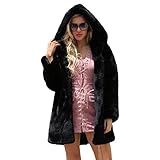 Ladies Womens Hooded Warm Faux Fur Coat Jacket Winter Parka Outerwear Tops Black