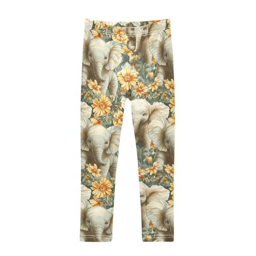 Girls Leggings Elephant Florals Soft Toddler Leggings for Girls Kids Pants Size 4T-10T