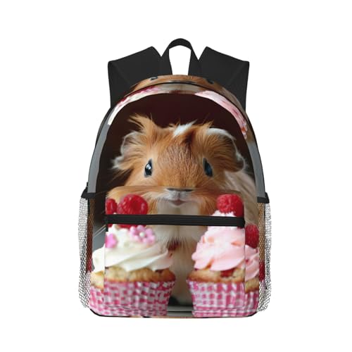 Sac à dos ordinateur 15,7 pouces motif cochon d'Inde et cupcake noir