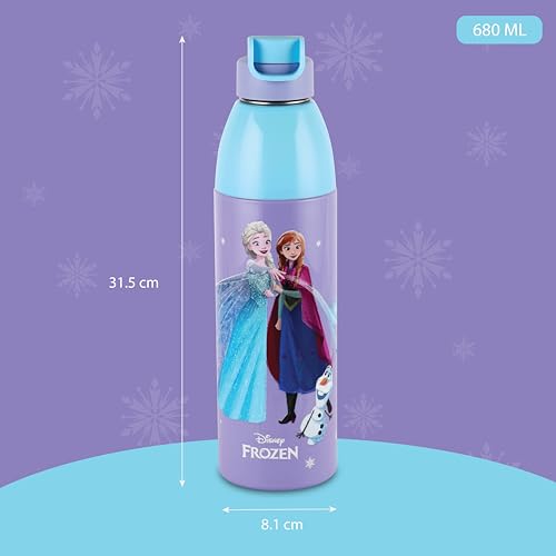 Image of CELLO Kidzbee Uranus 900 Insulated Kids Water Bottle 680 ml, Violet | 3D Touch & Feel Frozen Trio Design Easy to Carry Lightweight Leakproof Easy Sip Flip Cap Insulated Water Bottle For School Kids