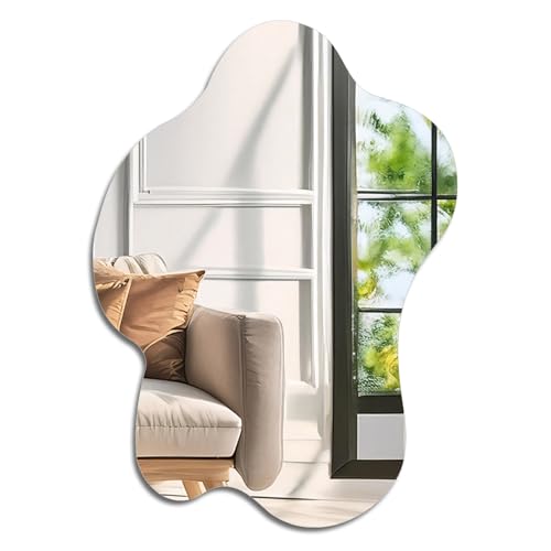Muzilife Specchio asimmetrico senza cornice da appendere, 58 x 82 cm, irregolare grande specchio da parete con pannello posteriore in MDF, specchio decorativo per parete, soggiorno, bagno, corridoio