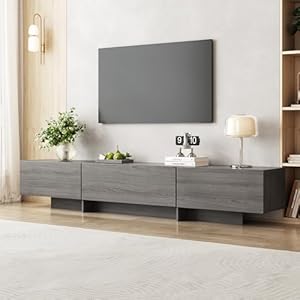 76.4” Modern TV Stand for Living Room, Mid Century Modern TV Console，Entertainment Center with 4 Drawers, Large Storage Cabinet Table, Media Cabinet for Living Room, Bedroom, Grey